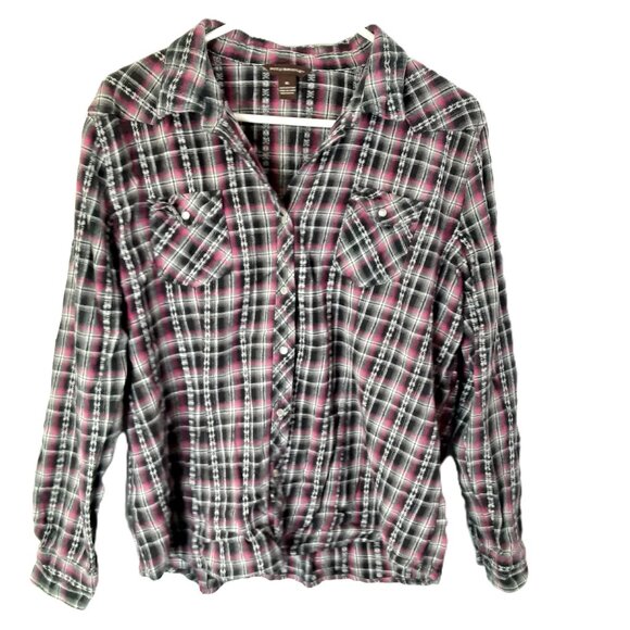 Bit & Bridle Womans Flannel Top XL Snaps 100% Cotton Cowgirl Pockets Western - Picture 1 of 10